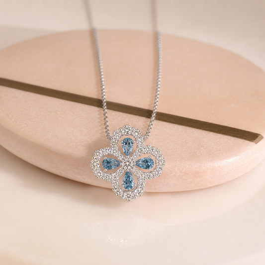 Clover Lab-Grown Blue Sapphire Necklace