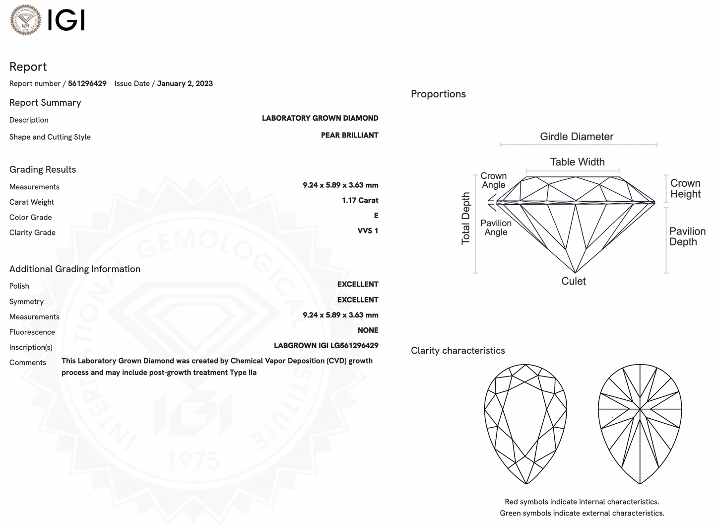 1.17ct Lab-Grown Pear Diamond