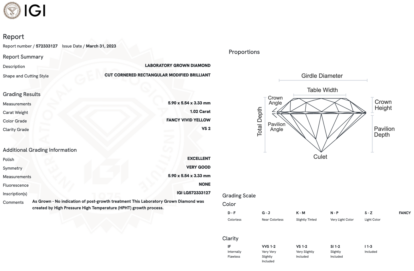 1.02ct Lab-Grown Rectangular Yellow Diamond