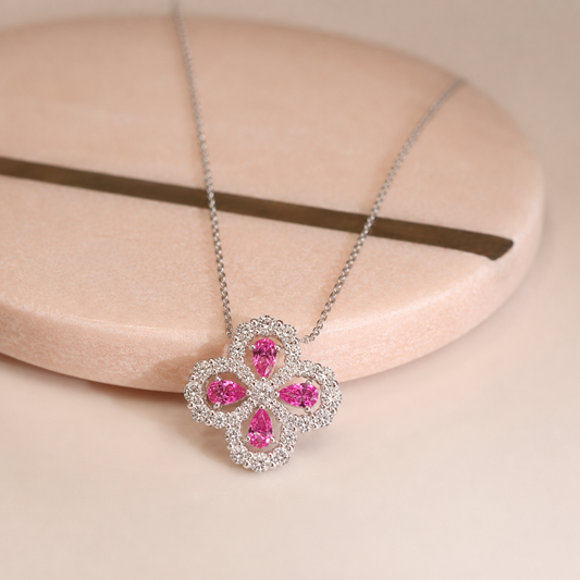 Clover Lab-Grown Pink Sapphire Necklace