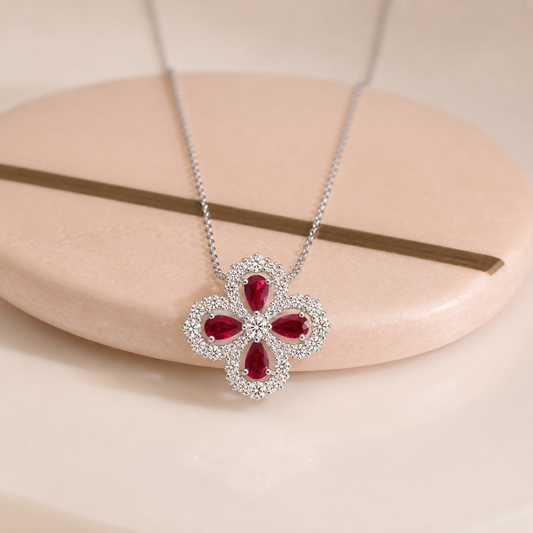 Clover Lab-Grown Ruby Necklace