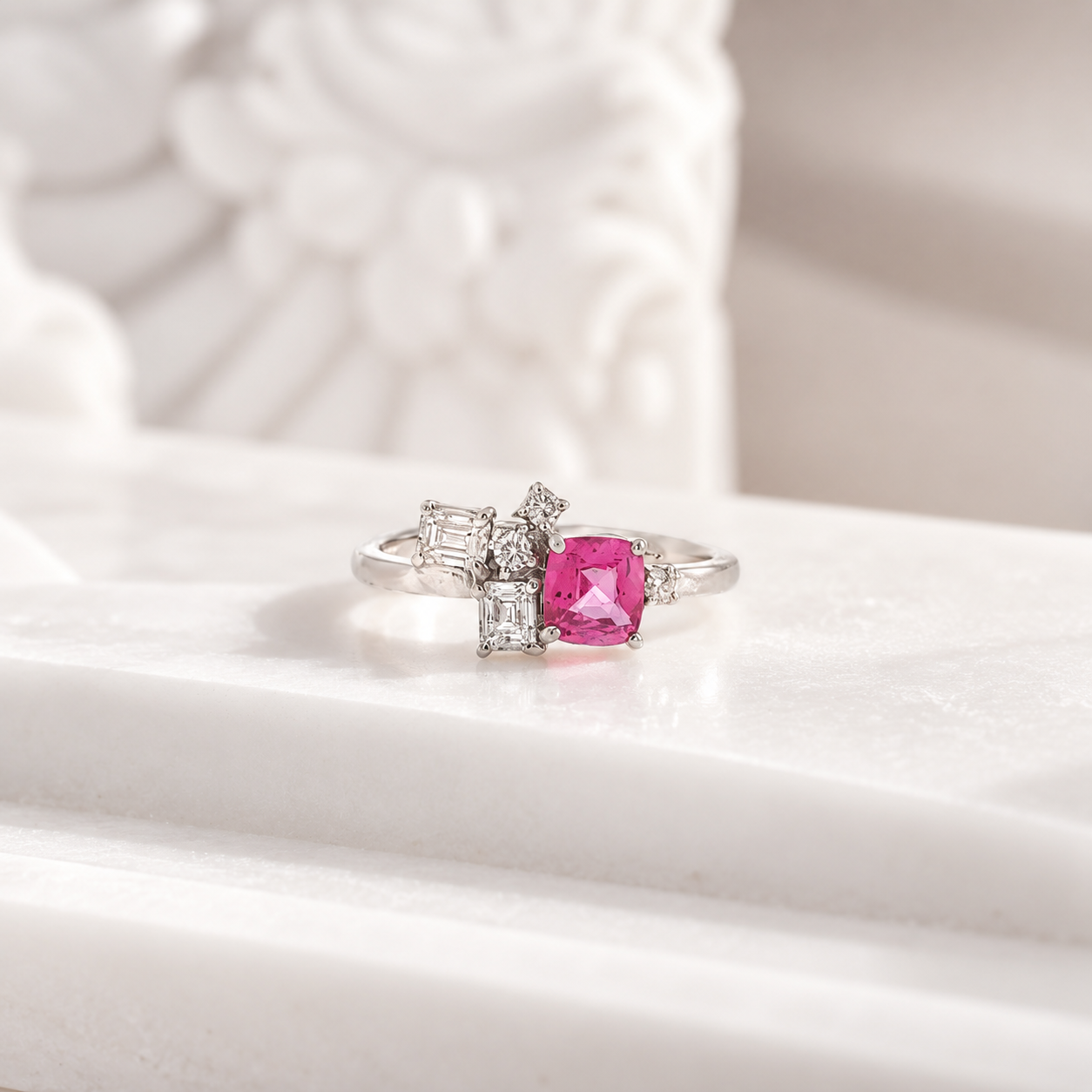 Pink Sapphire Cluster Ring