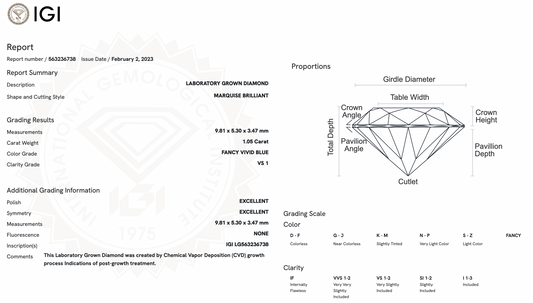 1.05ct Lab-Grown Marquise Blue Diamond