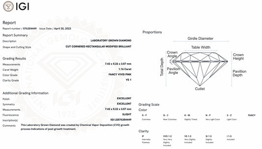 1.16ct Lab-Grown Rectangular Pink Diamond