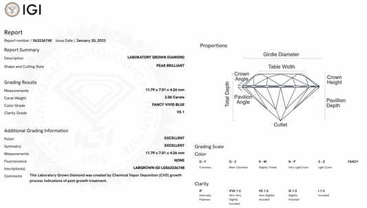 2.06ct Lab-Grown Pear Blue Diamond