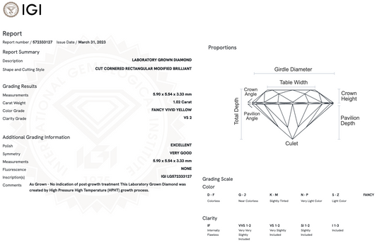 1.02ct Lab-Grown Rectangular Yellow Diamond